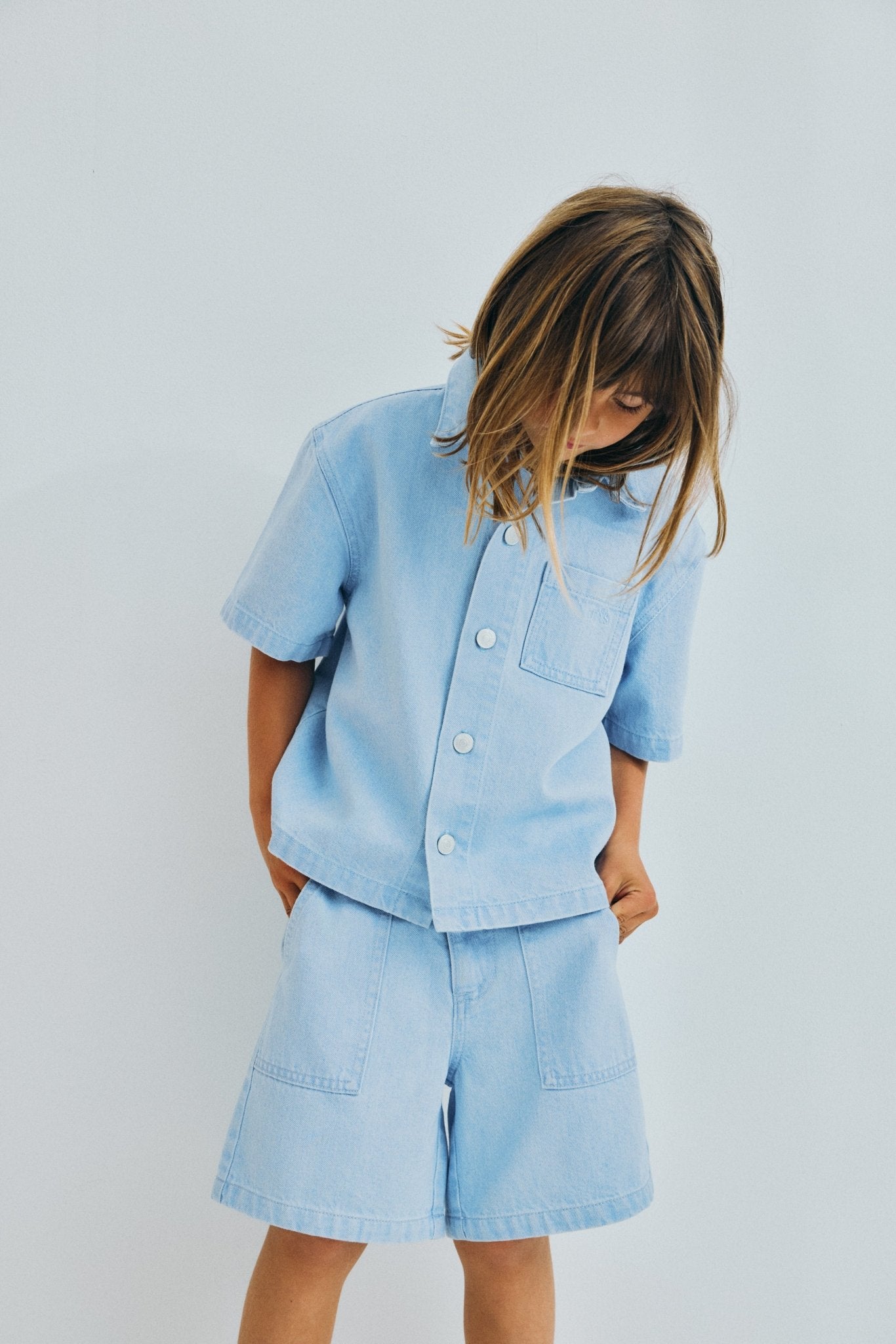 The New Society Ginger camicia bambino denim chiaro