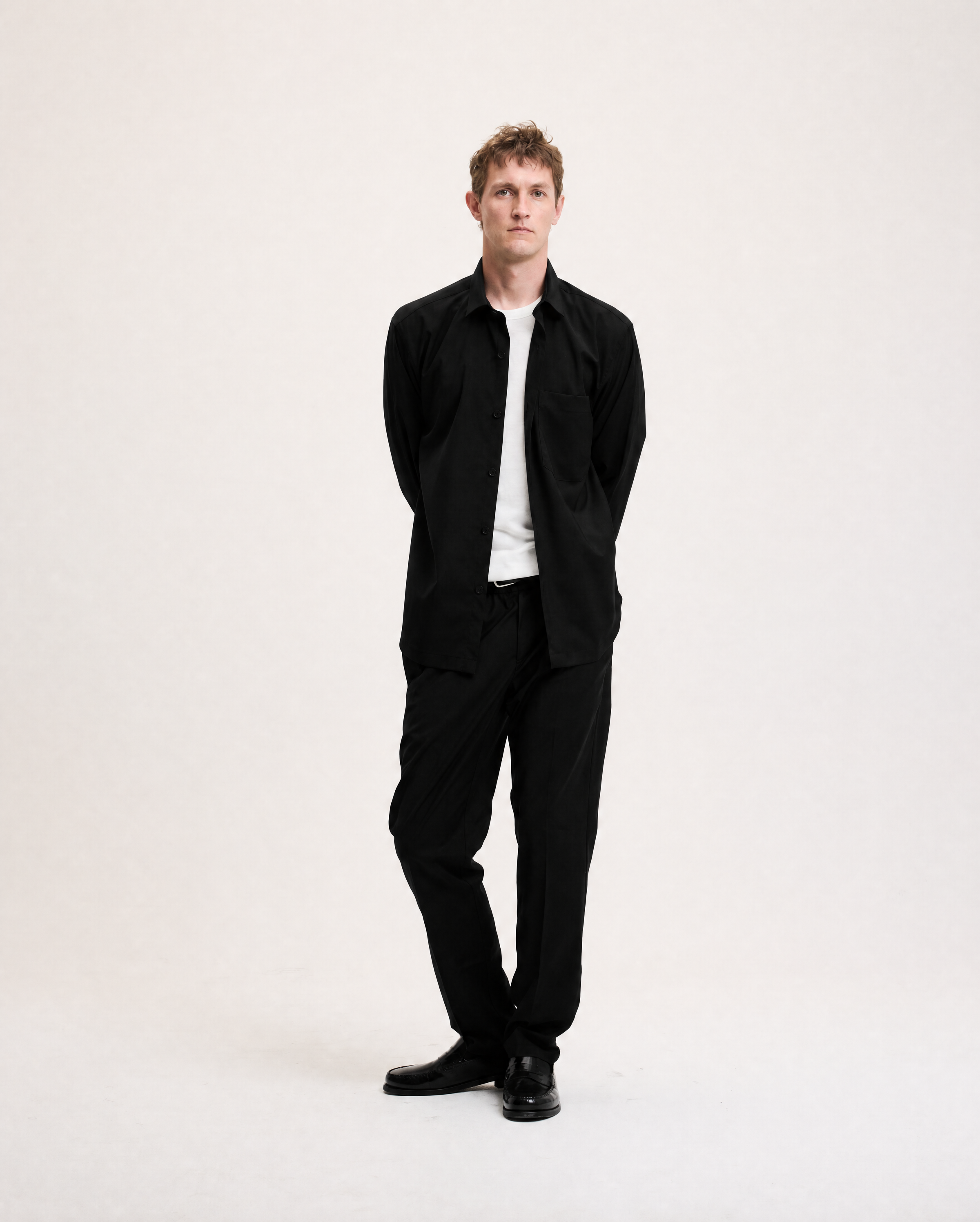 GOODPEOPLE Simon Cool Wool Button-Up Shirt camicia nera