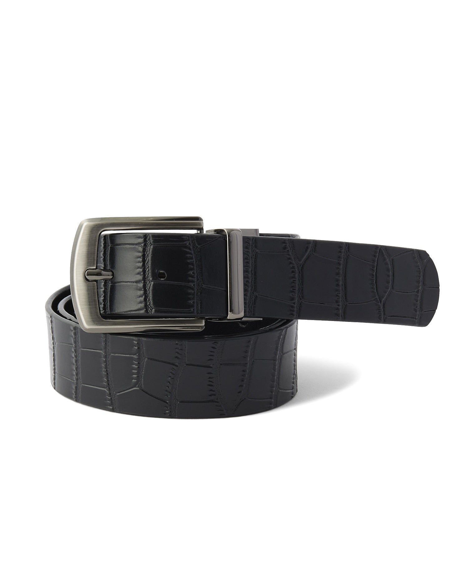 X-Large Reversible Leather Belt cintura in pelle nera coccodrillo