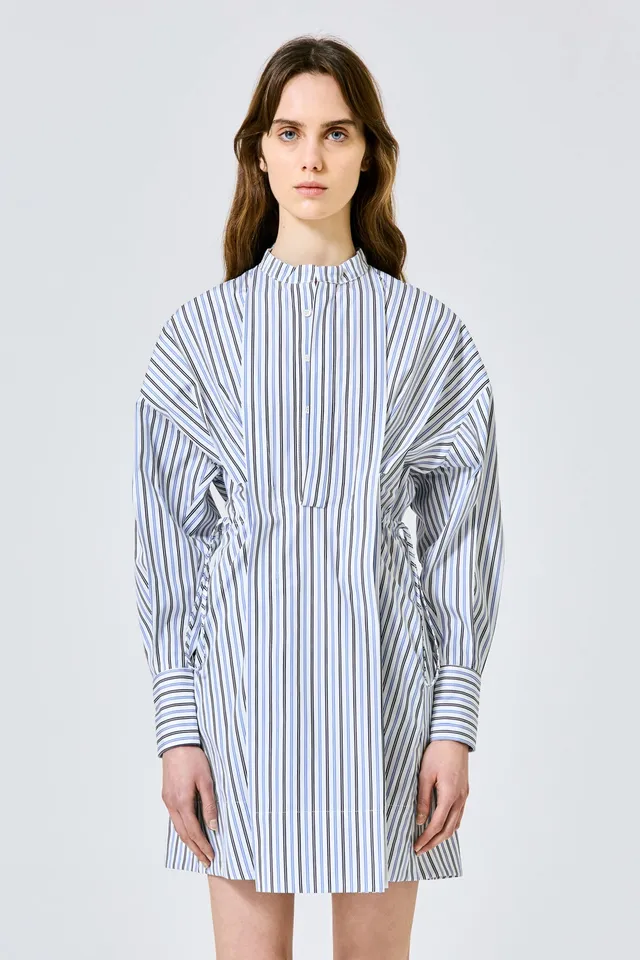 Sa Su Phi abito corto cotone scollo coreana bianco blu