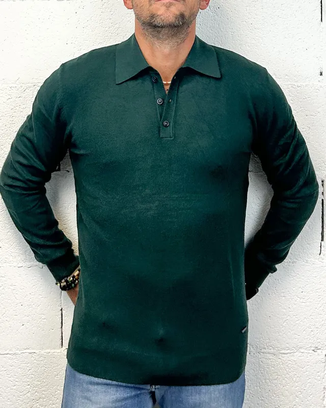 GIANNI LUPO Comfort polo manica lunga verde vestibilita regolare