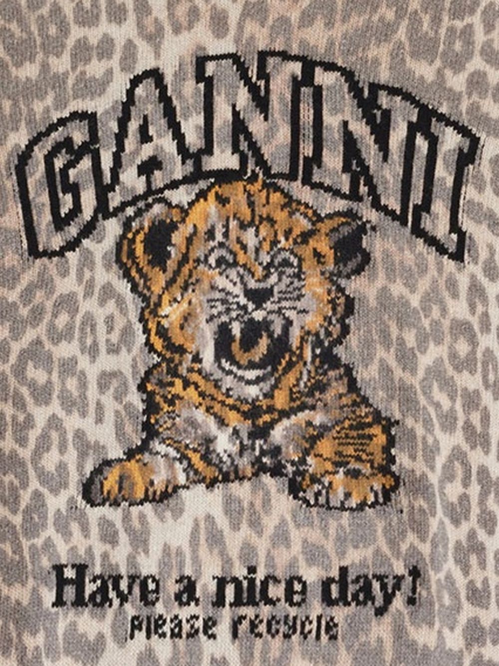 Ganni A1150012 felpa beige leopardata maniche lunghe
