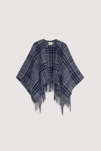 The New Society Brisa poncho donna blu quadri lana