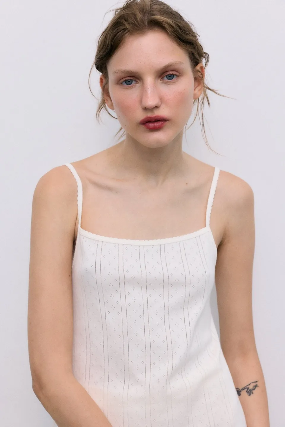 The New Society Romero top donna ecru spalline cotone