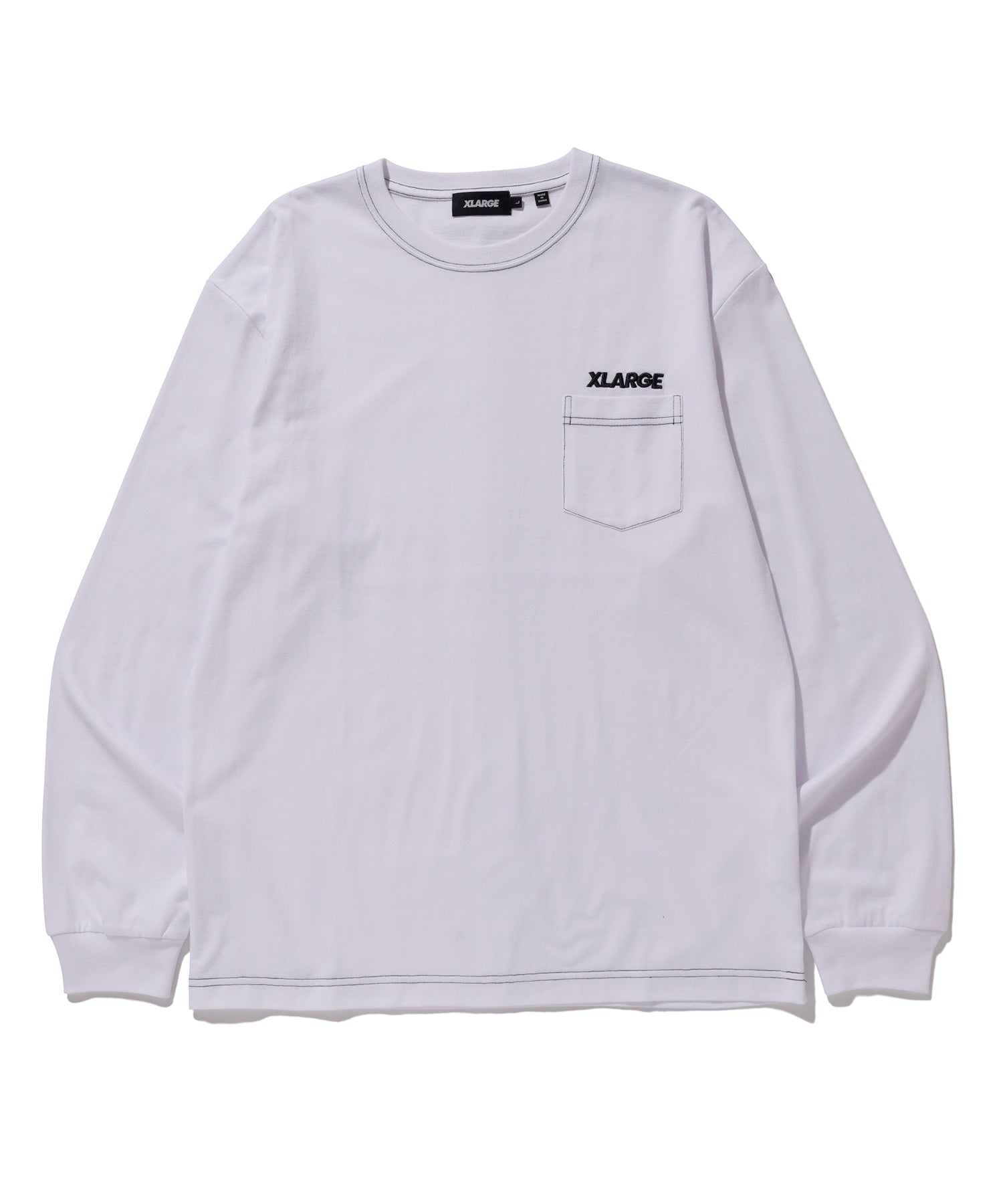X-Large L/S Pocket Tee Contrast Stitch maglia bianca