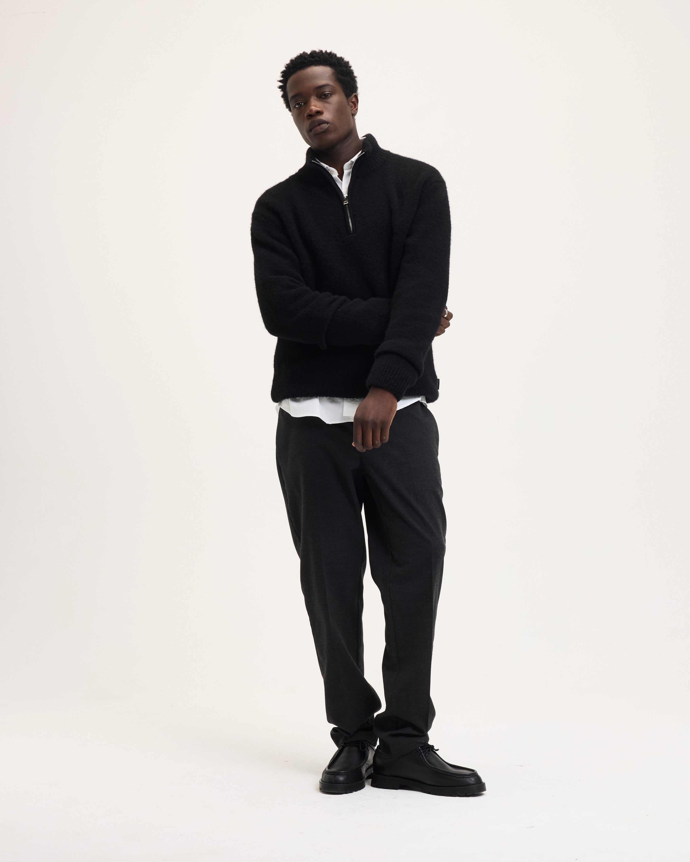 GOODPEOPLE Komfy Maglione Zip Nero Collo Alto