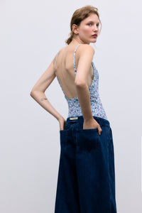 The New Society TNS Denim Pantalone Donna Extra Wide Indaco