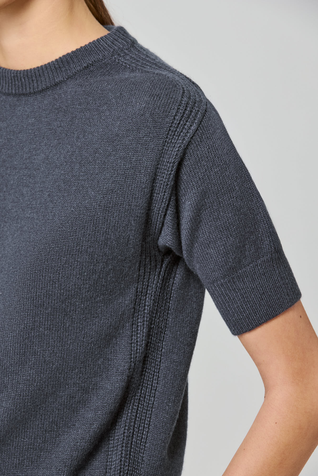 Sa Su Phi maglione maniche corte cashmere blu scuro