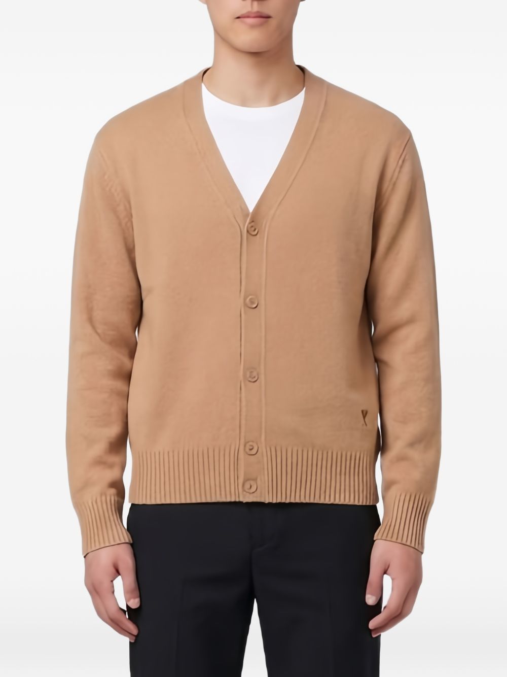 Ami HKC364 cardigan camel marrone facile da lavare