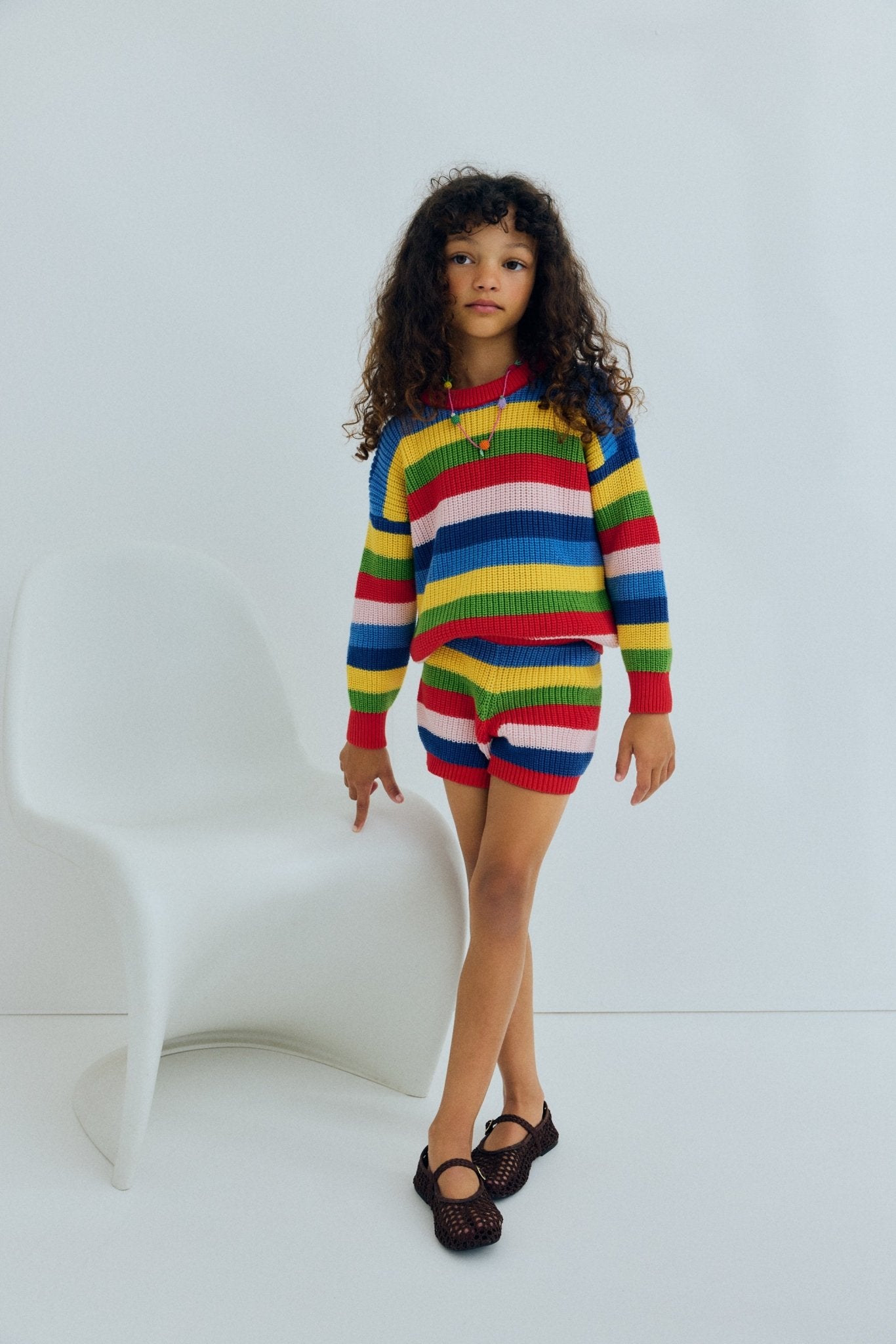 The New Society Canela shorts bimba Tulip Red a righe