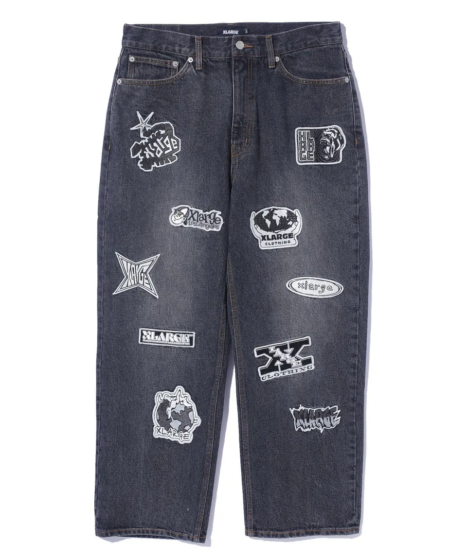 X-Large Patched Denim Pants jeans cotone