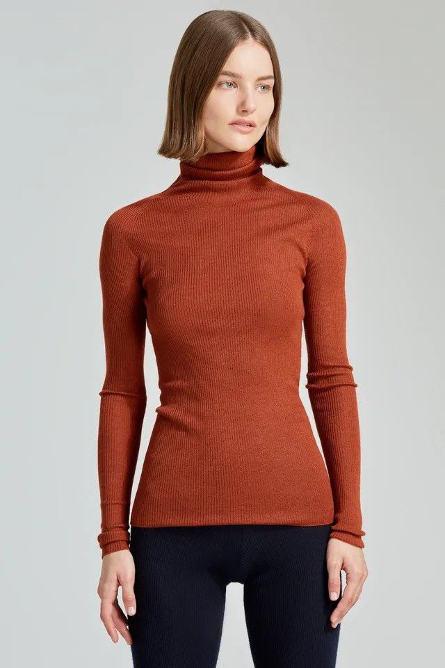 Sa Su Phi dolcevita costine cashmere seta ruggine