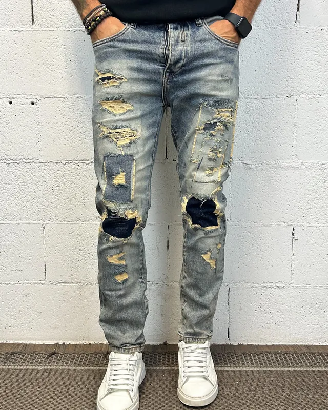 ONLYONE OVER-D Tapered Destroyed jeans strappati
