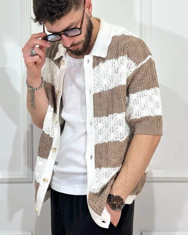 ONLYONE QYB Righe Coffee camicia righe regolare
