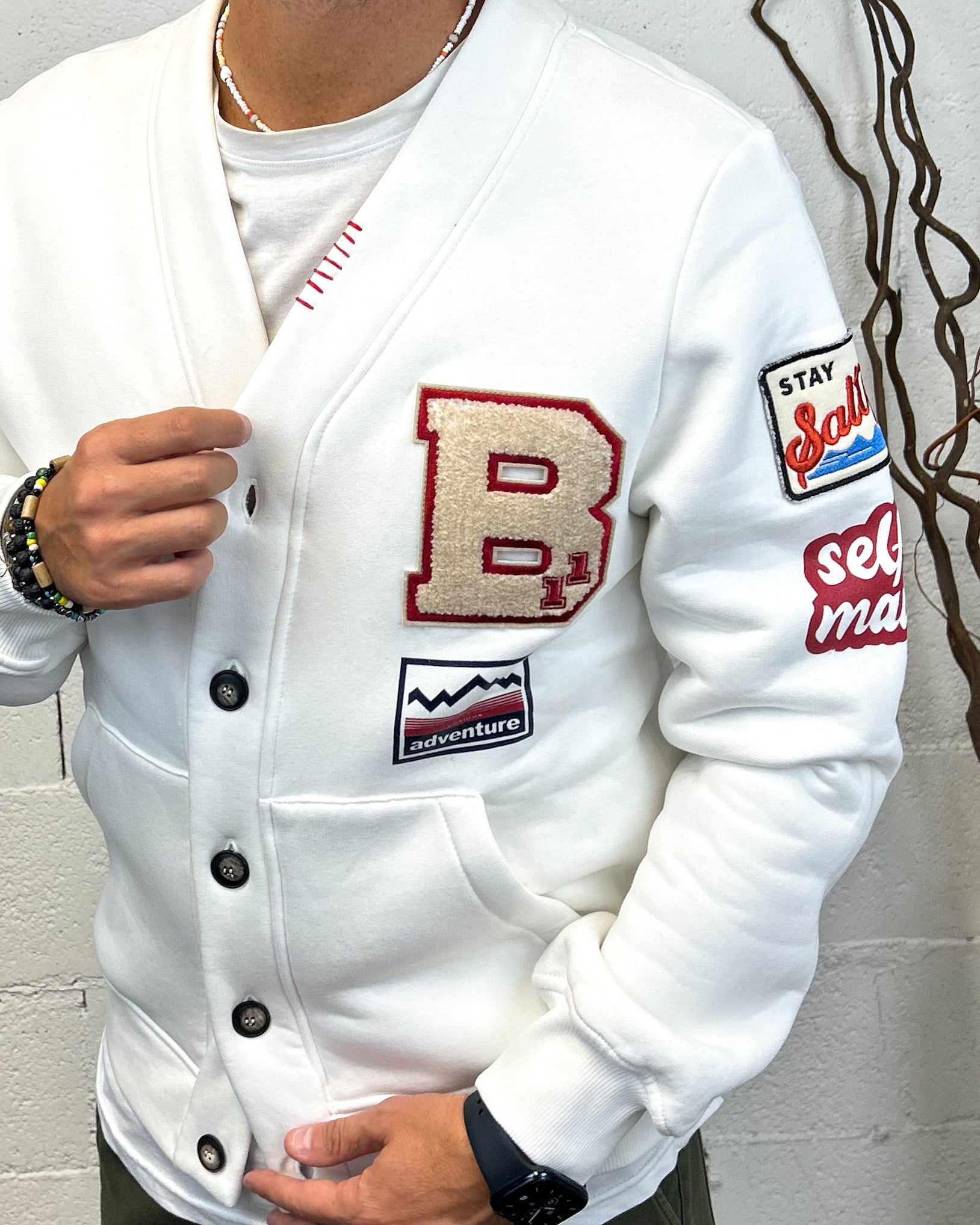 ONLYONE BL11 Patch Cropped felpa off-white