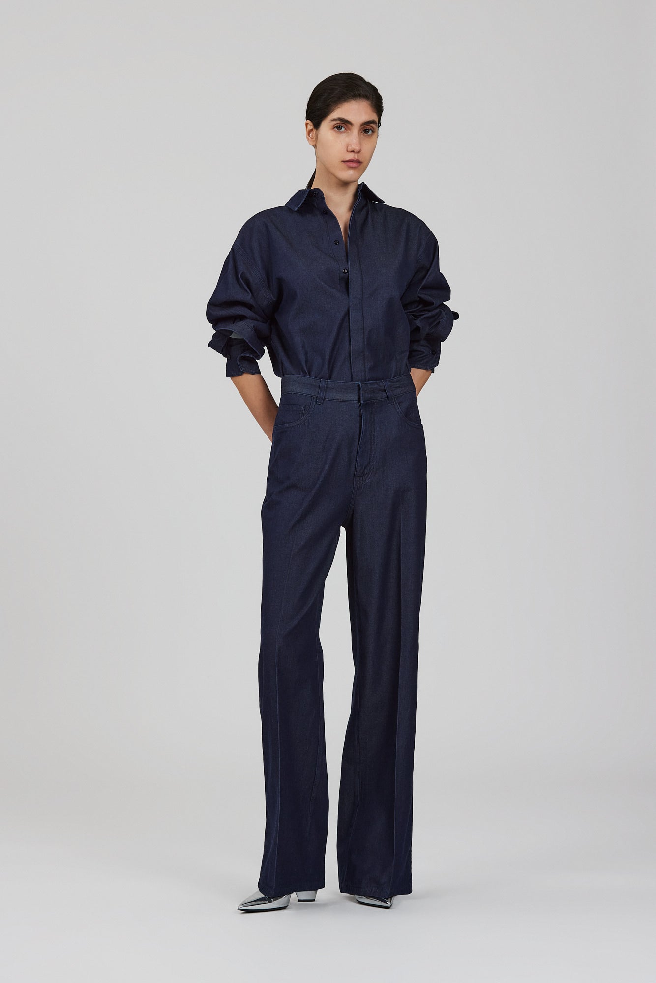 Sa Su Phi Fluid denim Su camicia denim grigio chiaro