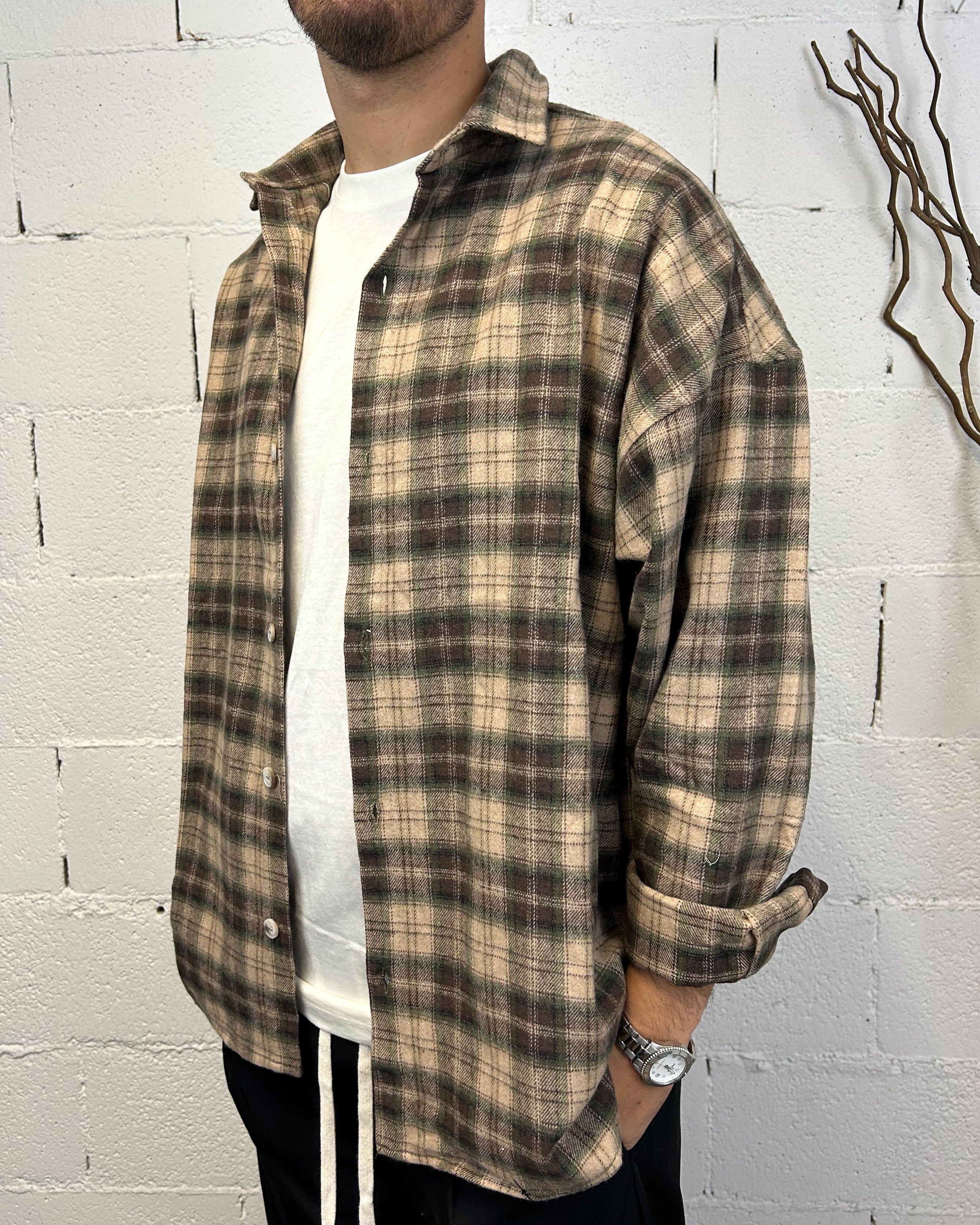 ONLYONE DUCA Camicia Flanella Cropped Oversize marrone