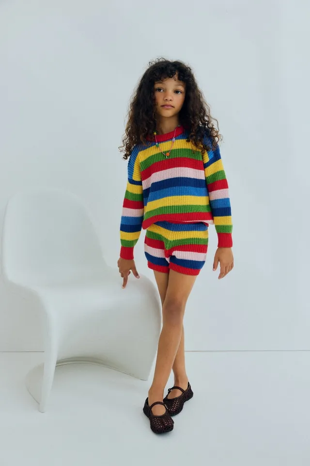 The New Society Canela shorts bimba Tulip Red a righe