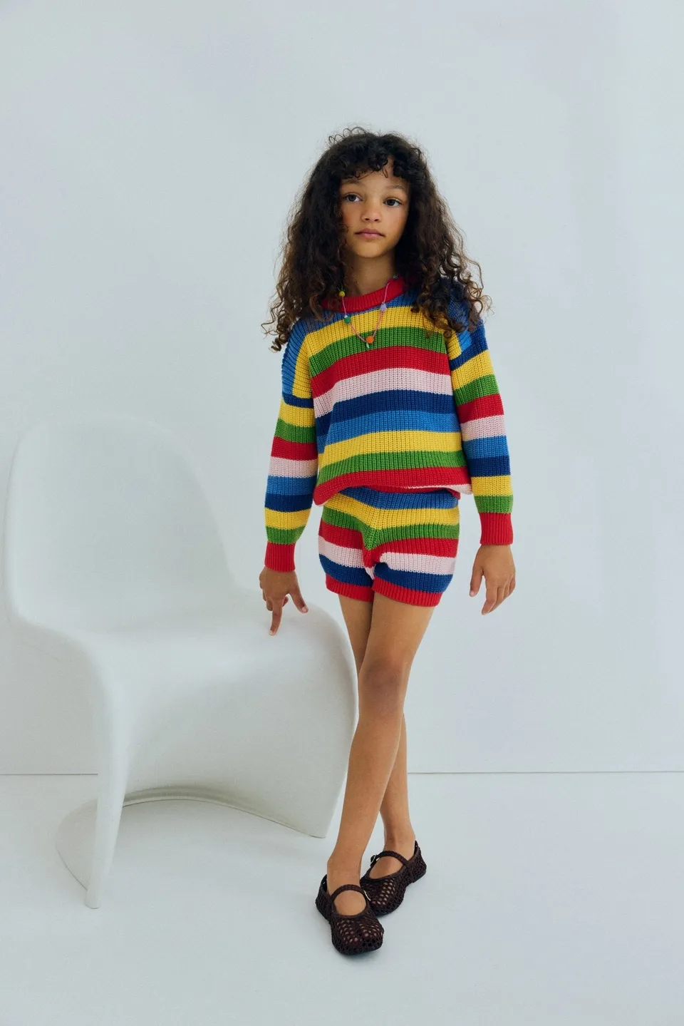 The New Society Canela shorts bimba Tulip Red a righe